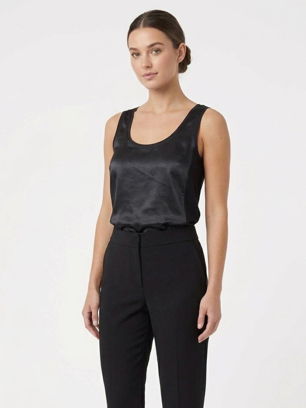 Banana Republic Mixed Media Sleeveless Blouse Black Satin Front Size Medium